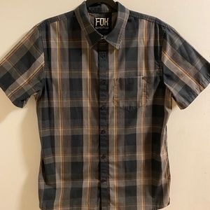Fox Dark Grey Plaid Casual Dress Shirt Size M